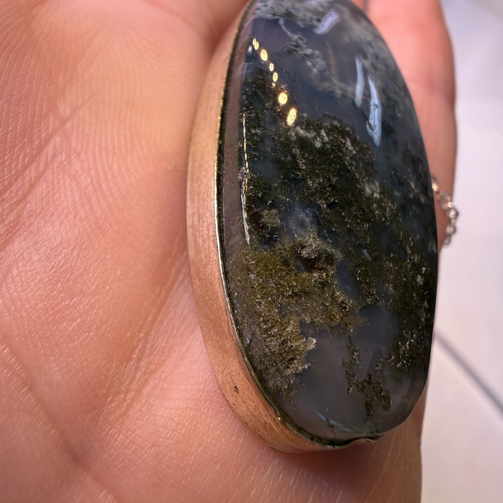 Silver Moss Agate pendant Necklace - Picture 11 of 16